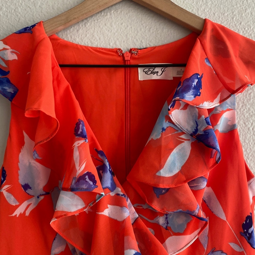 Eliza J Floral Print Shark Bite Hem Midi Dress Size 4 - Picture 3 of 8